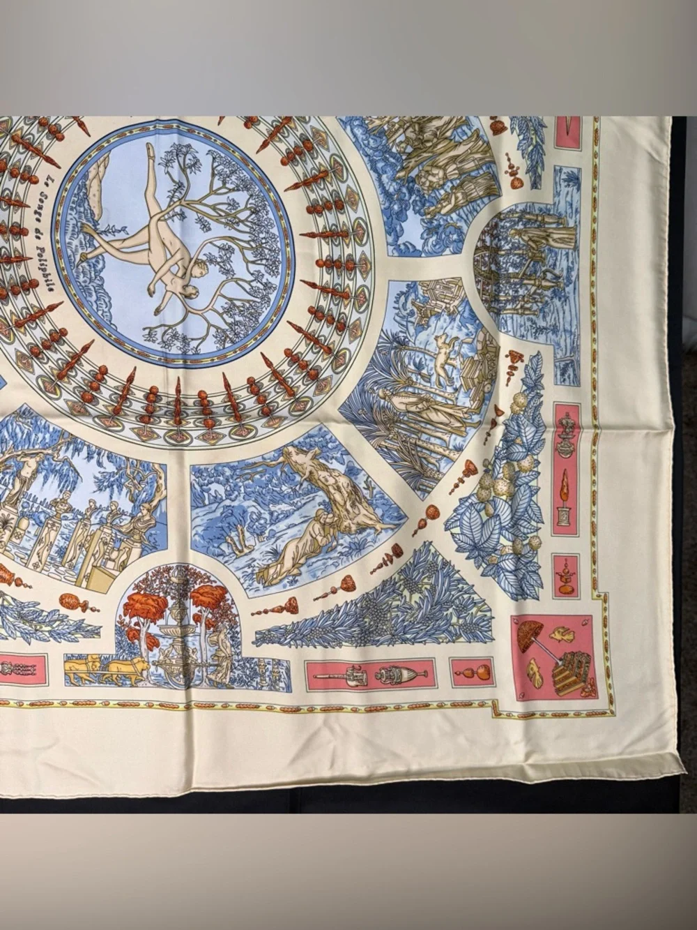 Hermes Silk Scarf Le Songe De Poliphile Love Forrest Blue Coral Cream - Picture 5 of 11
